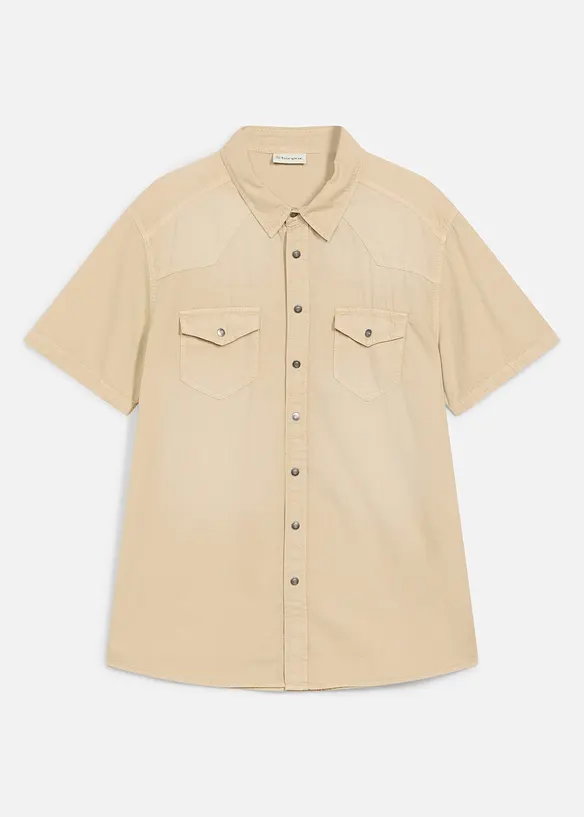Chemise manches courtes en jean color&eacute;, slim, bonprix