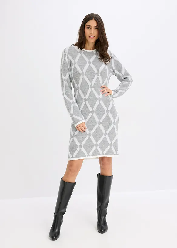 Strickkleid mit Rautenmuster aus Federgarn, bonprix
