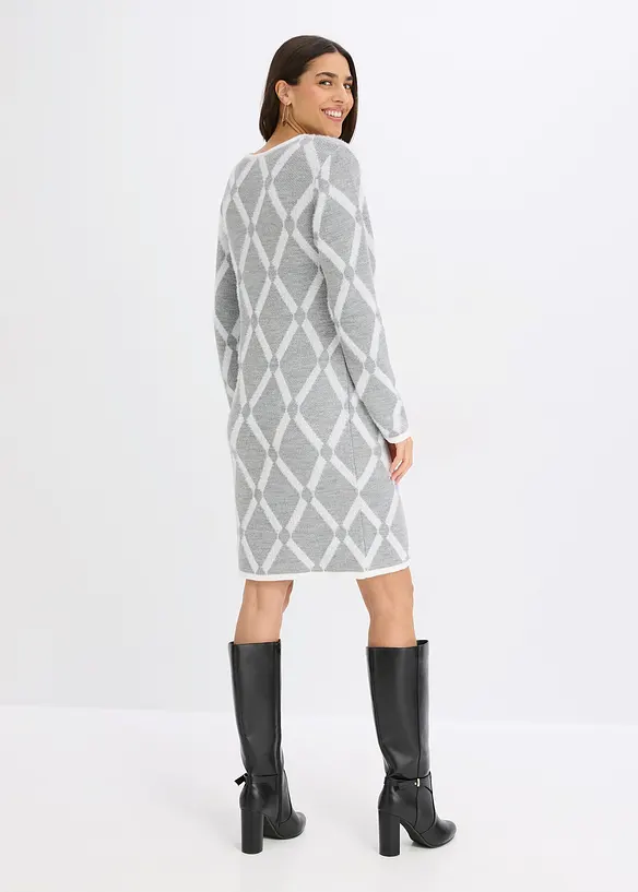 Strickkleid mit Rautenmuster aus Federgarn, bonprix