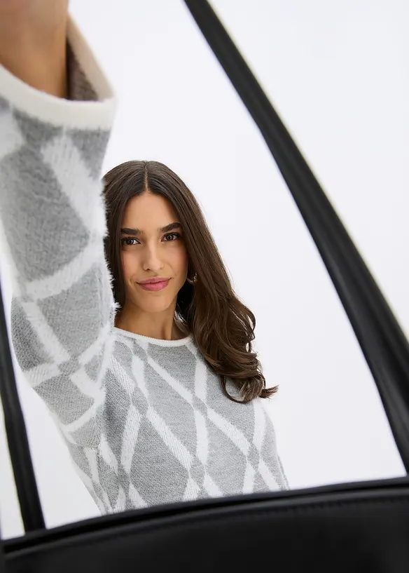 Strickkleid mit Rautenmuster aus Federgarn, bonprix