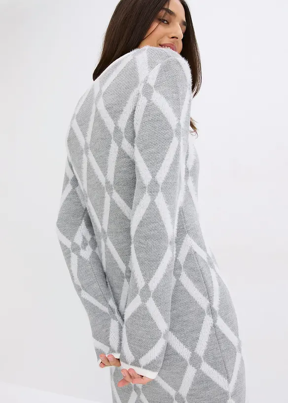 Strickkleid mit Rautenmuster aus Federgarn, bonprix