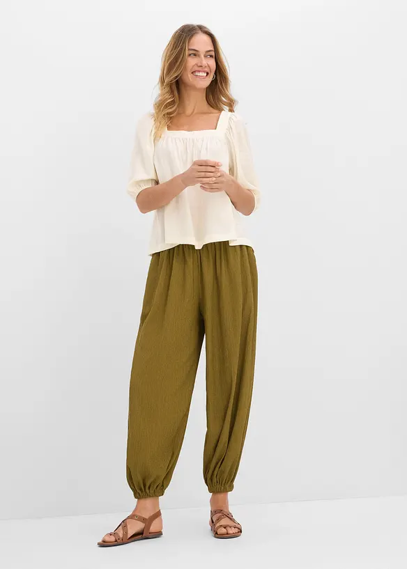Pantalon sarouel en cr&ecirc;pe textur&eacute;, bonprix