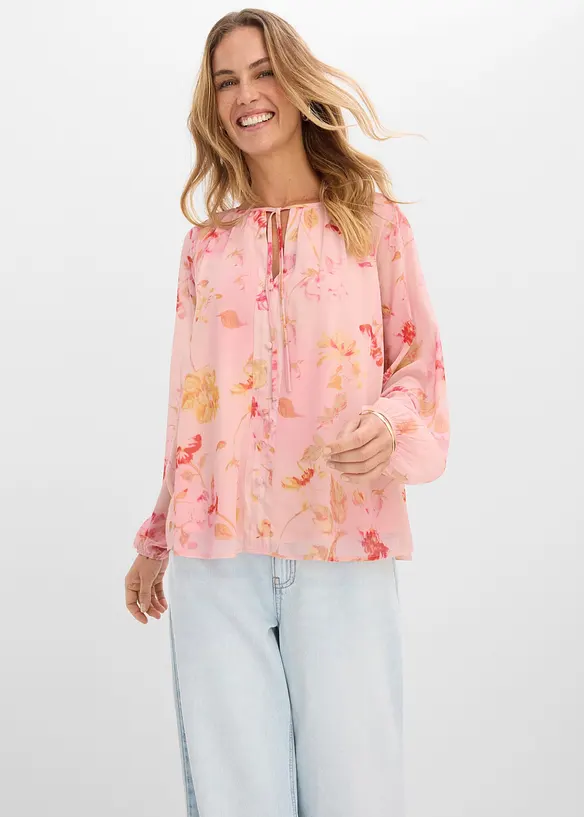 Blouse en mousseline avec liens &agrave; nouer, bonprix