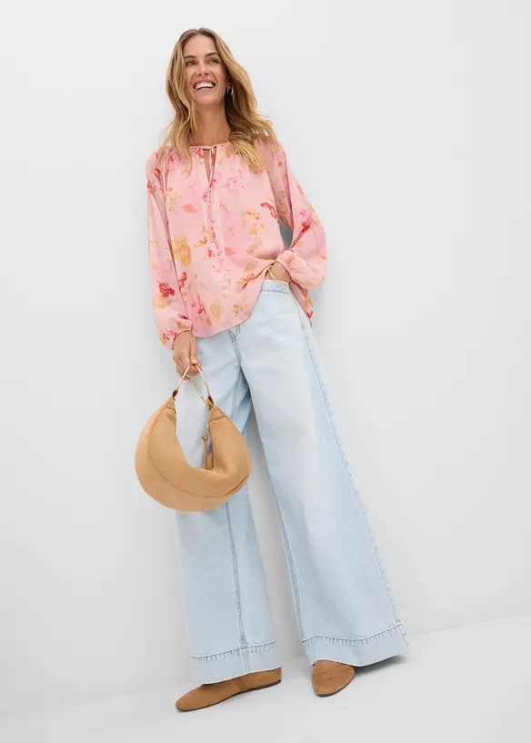 Blouse en mousseline avec liens &agrave; nouer, bonprix