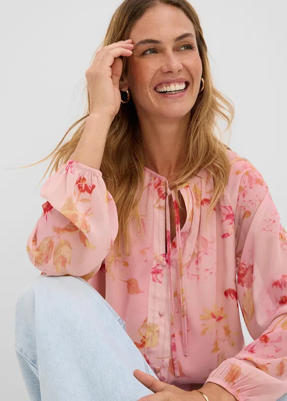 Blouse en mousseline avec liens &agrave; nouer, bonprix