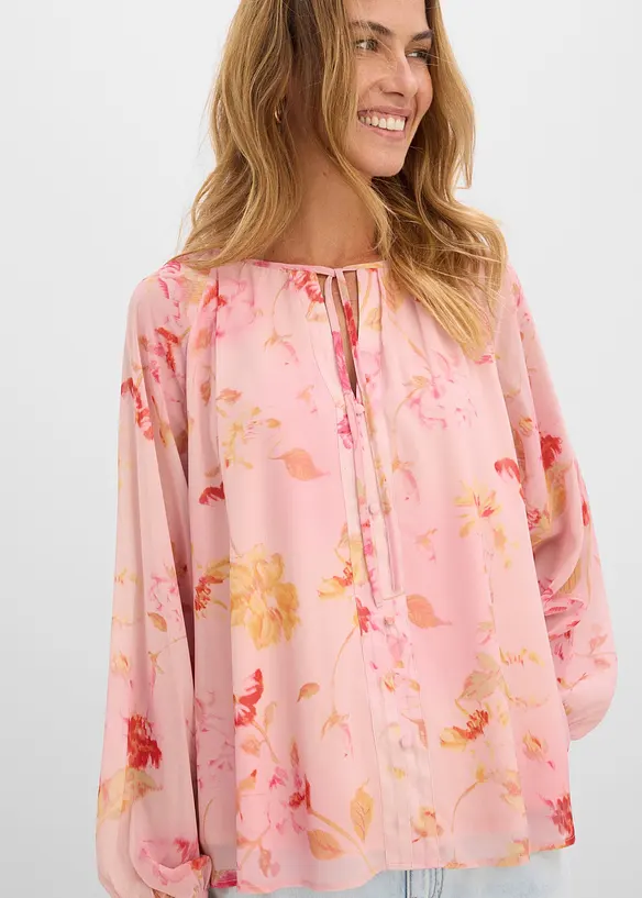 Blouse en mousseline avec liens &agrave; nouer, bonprix