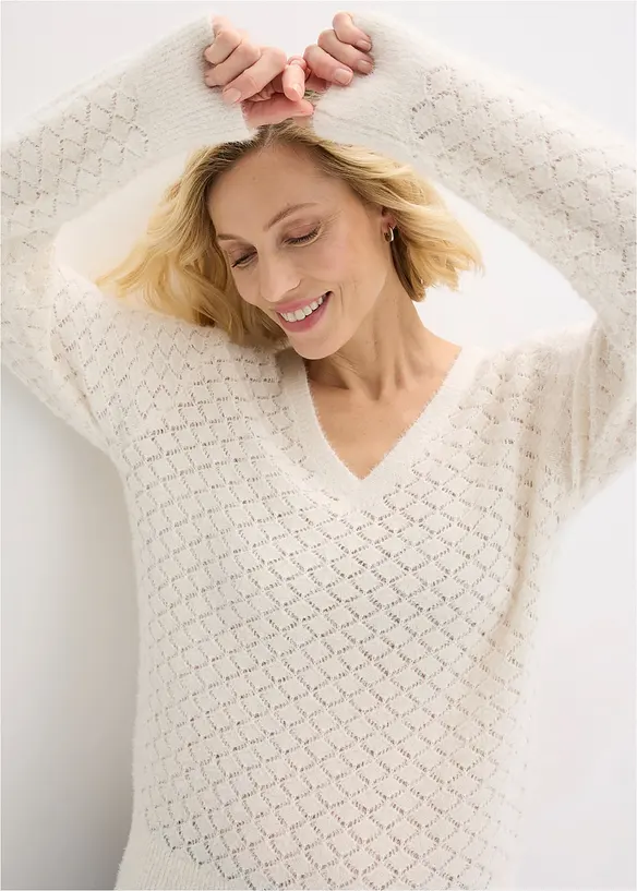 Pull ajour&eacute; avec fil peluche, bonprix