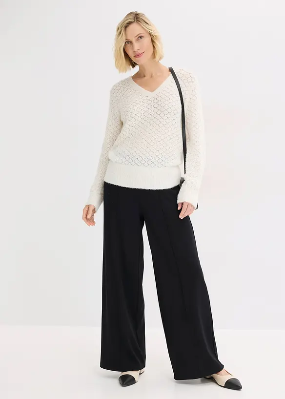 Pull ajour&eacute; avec fil peluche, bonprix