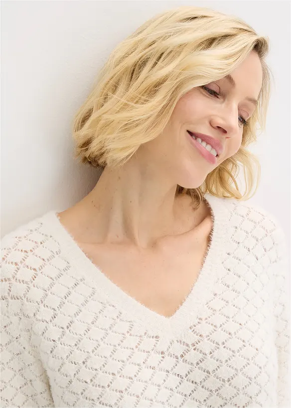 Pull ajour&eacute; avec fil peluche, bonprix