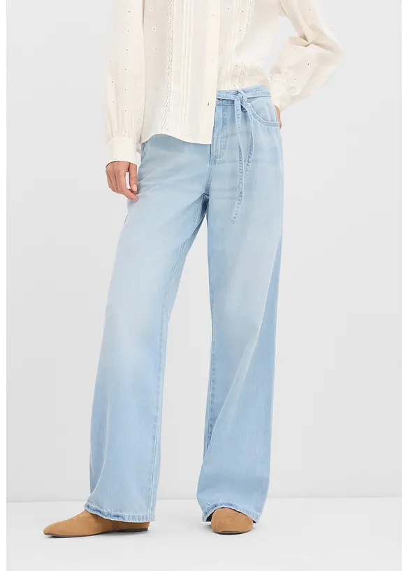 Wide-Leg-Jeans, Mid Waist, mit G&uuml;rtel, bonprix