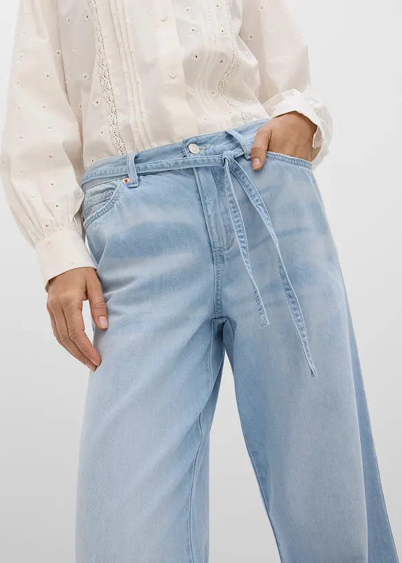Wide-Leg-Jeans, Mid Waist, mit G&uuml;rtel, bonprix