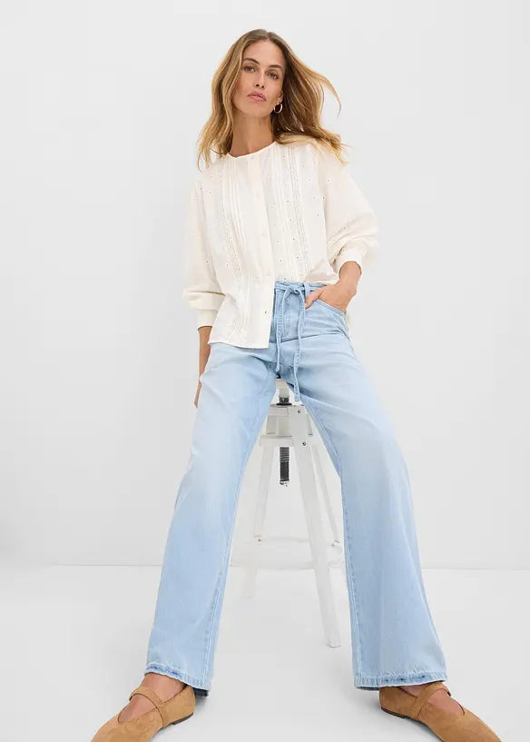 Wide-Leg-Jeans, Mid Waist, mit G&uuml;rtel, bonprix