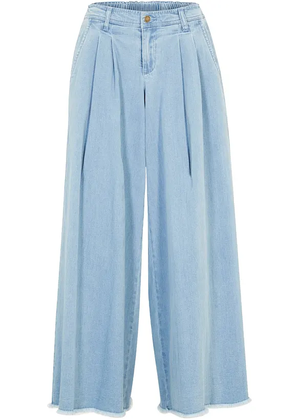 Jupe-culotte large en jean, taille &eacute;lastiqu&eacute;e, bonprix