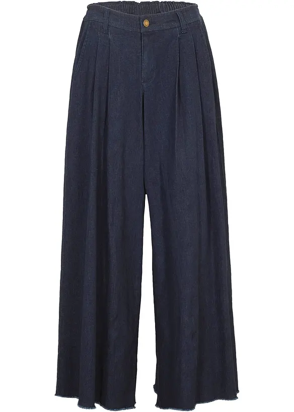 Jupe-culotte large en jean, taille &eacute;lastiqu&eacute;e, bonprix
