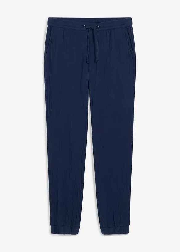 Pantalon jogger regular en gaze de coton, fusel&eacute;, bonprix
