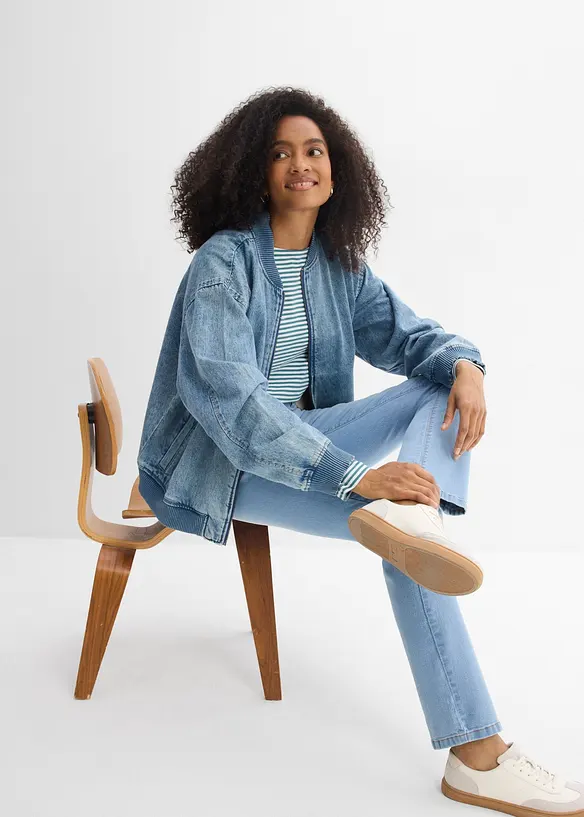 Jean droit taille mi-haute, extensible, bonprix