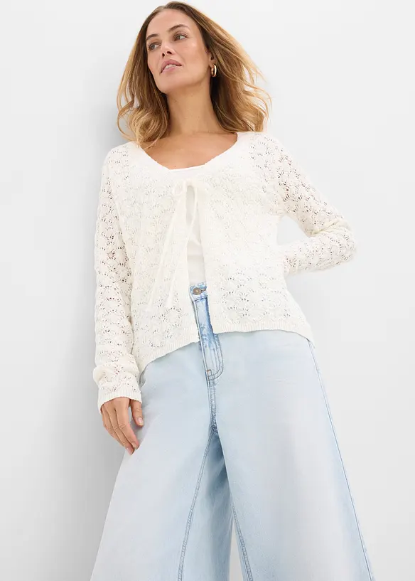 Gilet en maille ajour&eacute;e 100% coton, bonprix