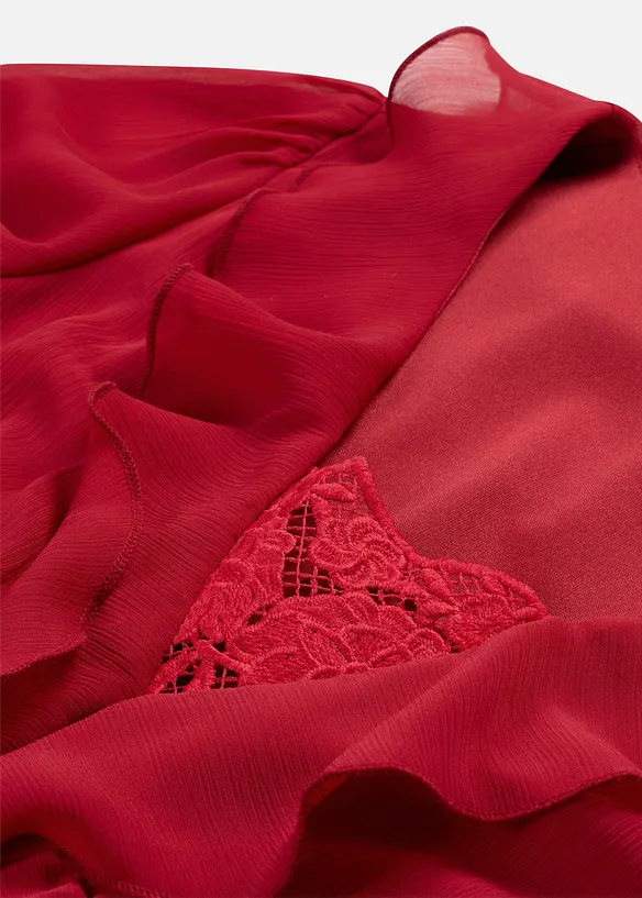 Robe en mousseline &agrave; dentelle et volants, bonprix