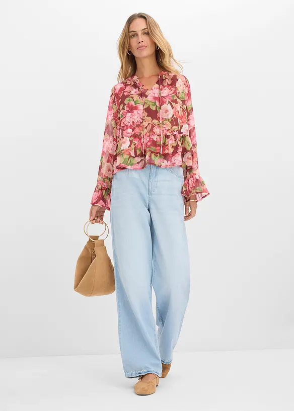 Blouse en mousseline &agrave; volants, bonprix