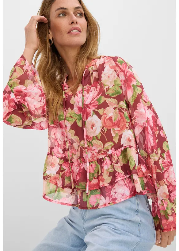 Blouse en mousseline &agrave; volants, bonprix