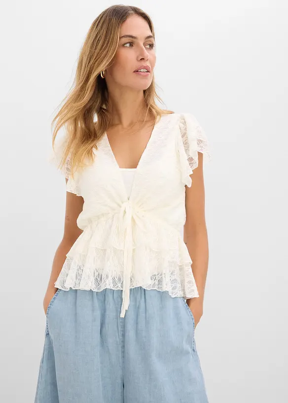 T-shirt court en dentelle, bonprix