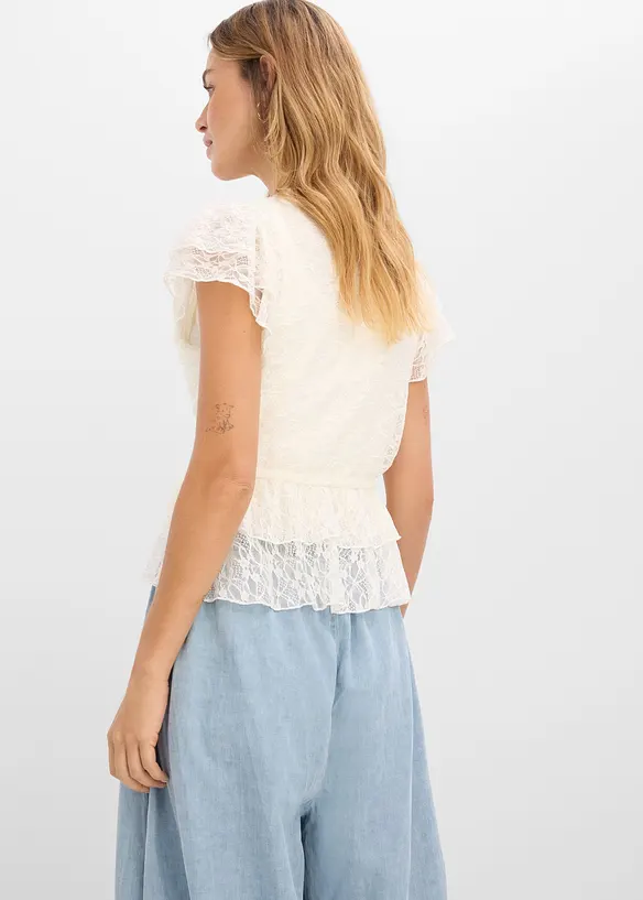 T-shirt court en dentelle, bonprix