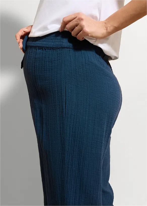 Pantalon de grossesse confortable &agrave; taille smock&eacute;e, gaze 100% coton, bonprix