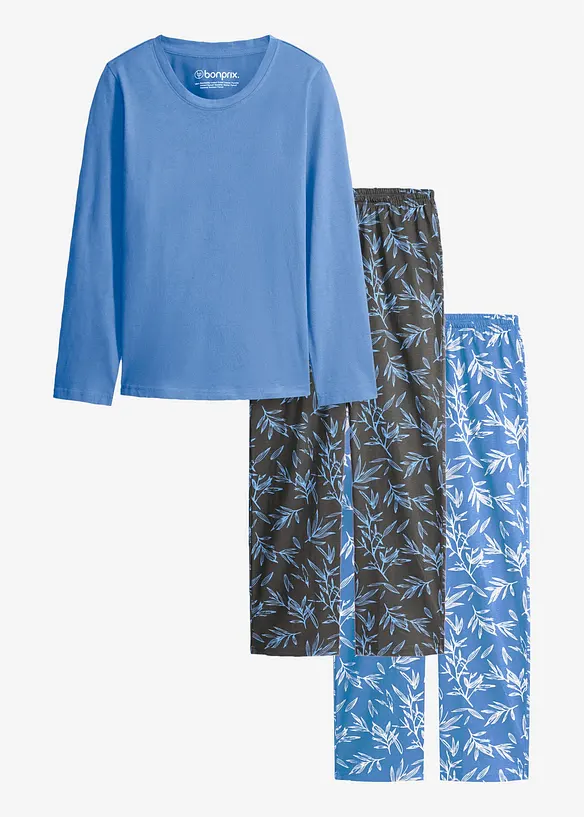 Pyjama (3-tlg.Set) aus reiner Baumwolle, bonprix