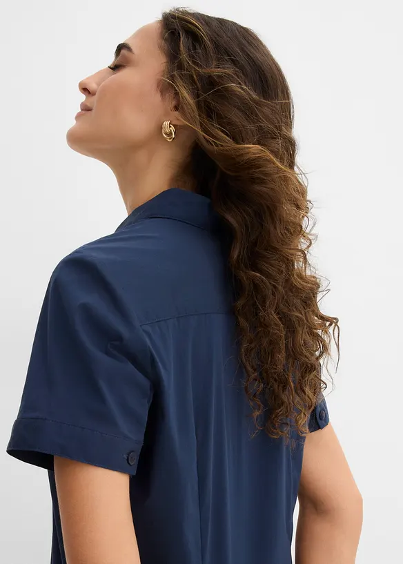 Taillierte Stretch-Kurzarmbluse aus Baumwollmix, bonprix
