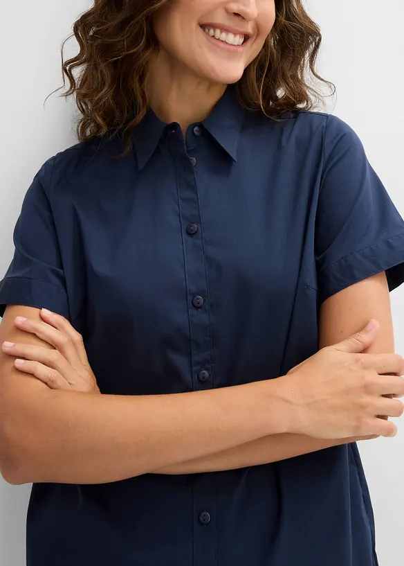 Taillierte Stretch-Kurzarmbluse aus Baumwollmix, bonprix