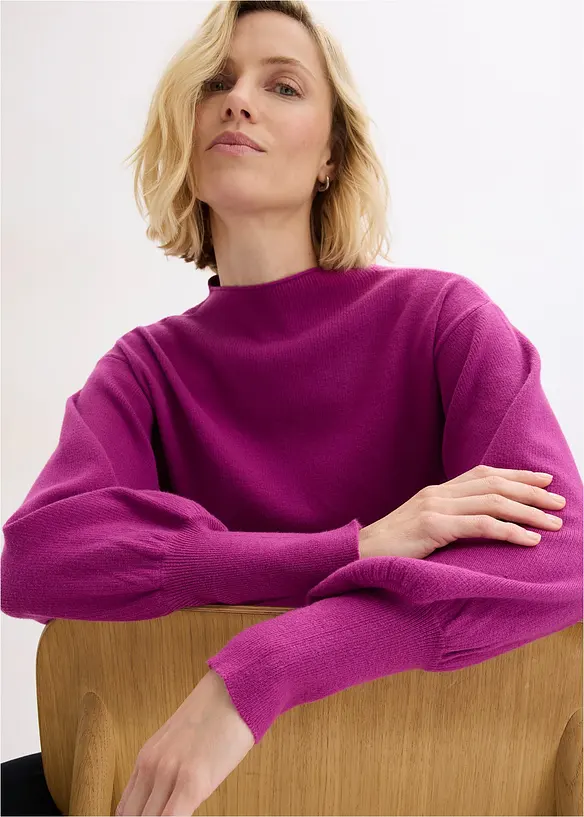 Pull en maille &agrave; manches ballon, bonprix