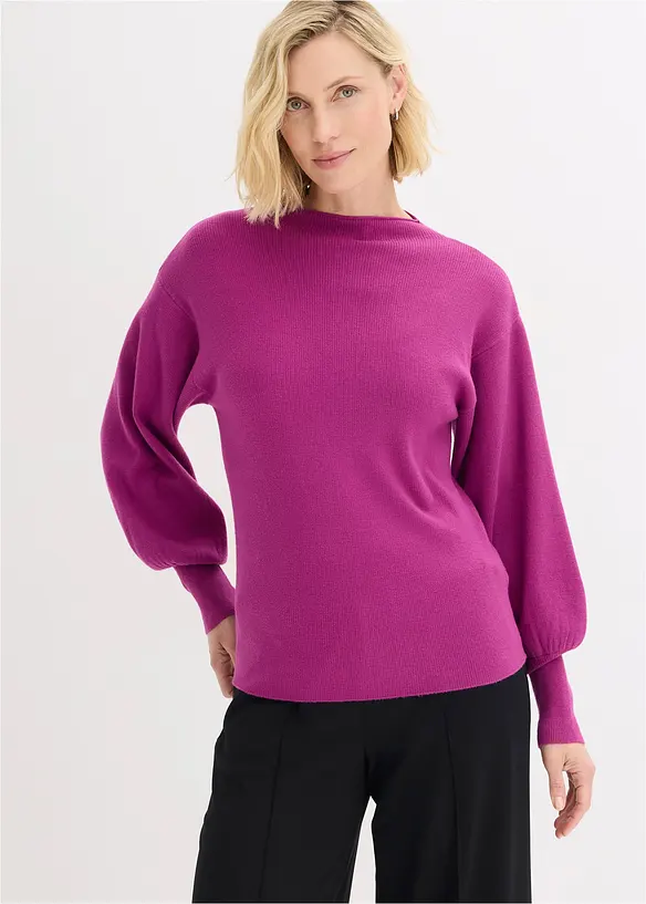 Pull en maille &agrave; manches ballon, bonprix