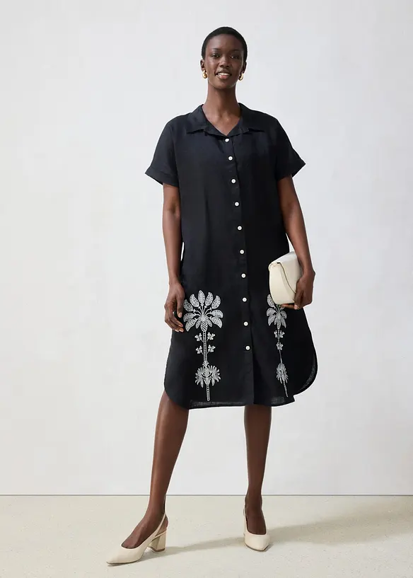 Kaftan-Kleid aus reinem Leinen mit Stickerei, bonprix