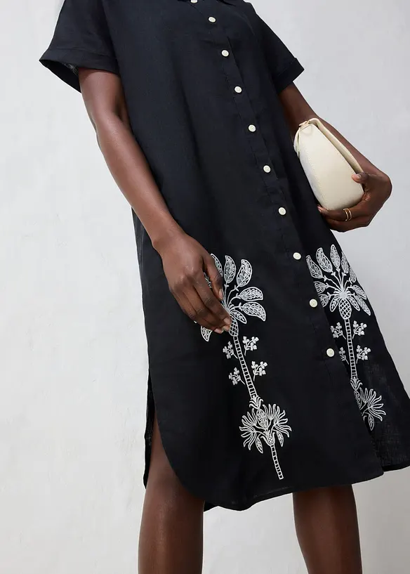 Kaftan-Kleid aus reinem Leinen mit Stickerei, bonprix