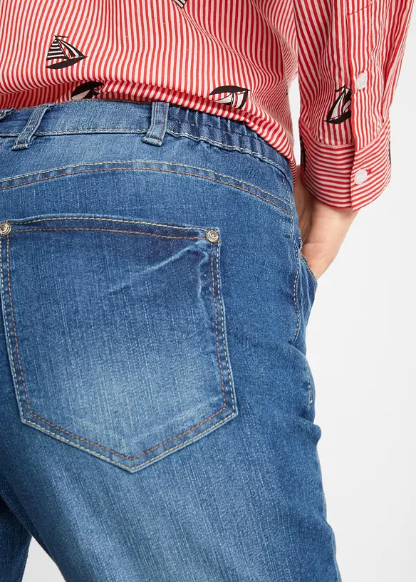 Bermuda en jean &agrave; revers, taille mi-haute, bonprix