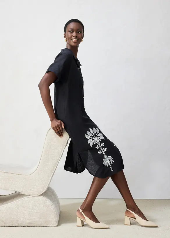 Kaftan-Kleid aus reinem Leinen mit Stickerei, bonprix