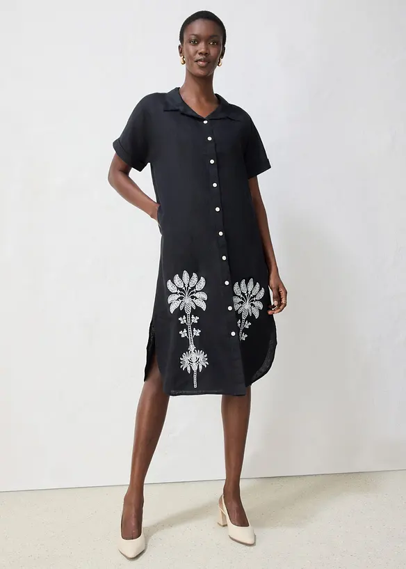Kaftan-Kleid aus reinem Leinen mit Stickerei, bonprix