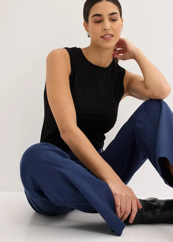 Pantalon tiss&eacute; en lin et coton, bonprix