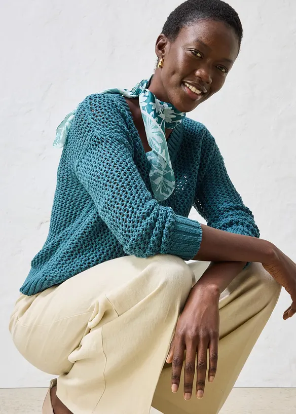 Pull ajour&eacute; en lin m&eacute;lang&eacute;, bonprix
