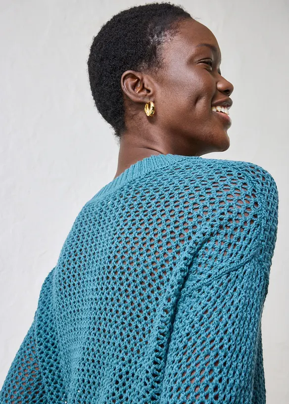 Pull ajour&eacute; en lin m&eacute;lang&eacute;, bonprix