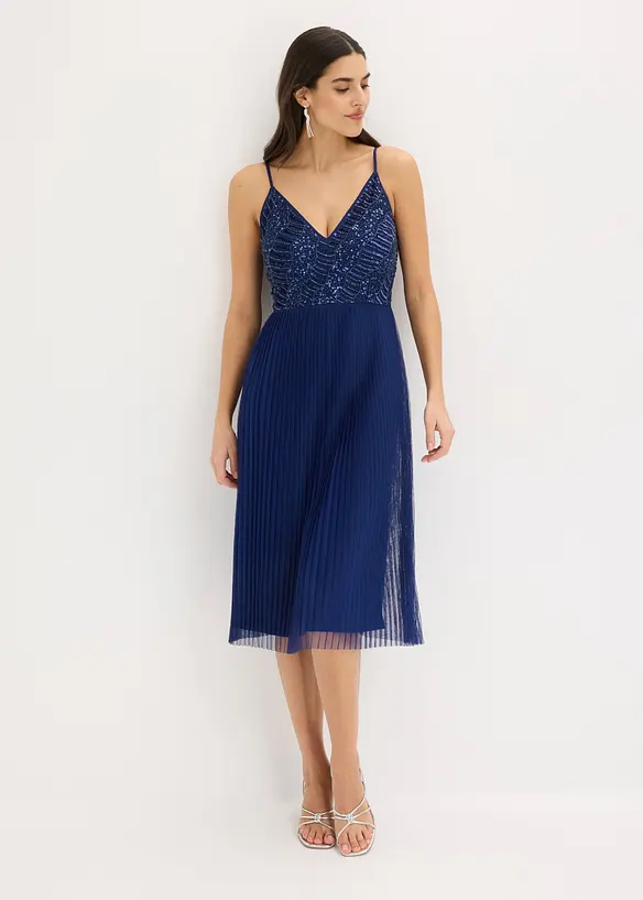 Midikleid mit Plissee-Rock und Paillettenstickerei, bonprix