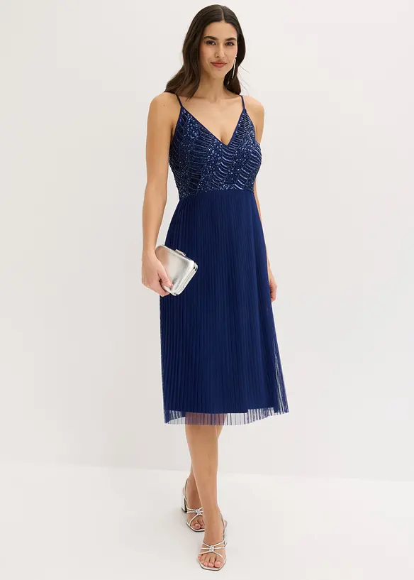 Midikleid mit Plissee-Rock und Paillettenstickerei, bonprix