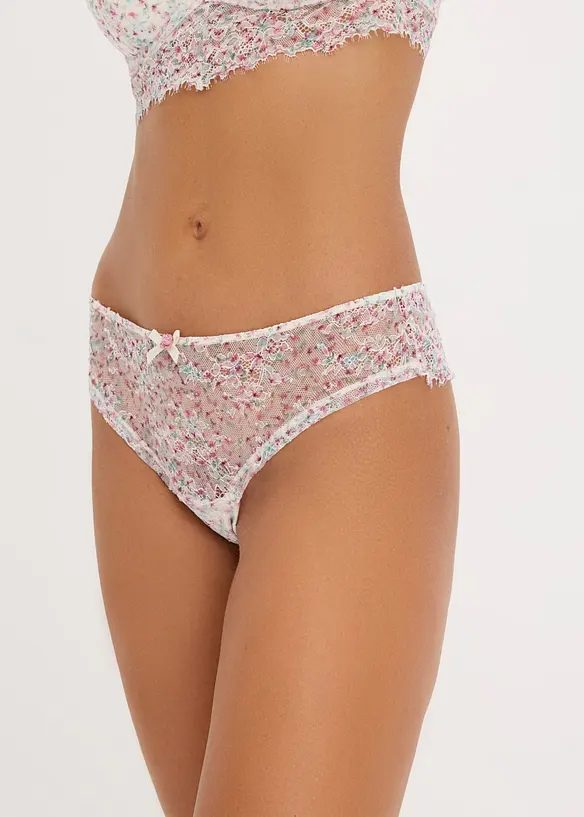 Lot de 2 slips br&eacute;siliens en dentelle  &agrave; imprim&eacute; floral, bonprix