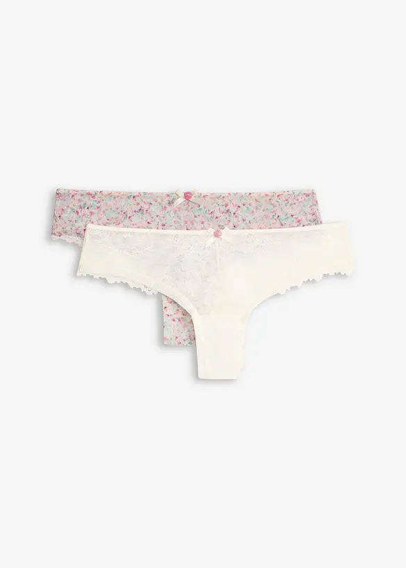Lot de 2 slips br&eacute;siliens en dentelle  &agrave; imprim&eacute; floral, bonprix