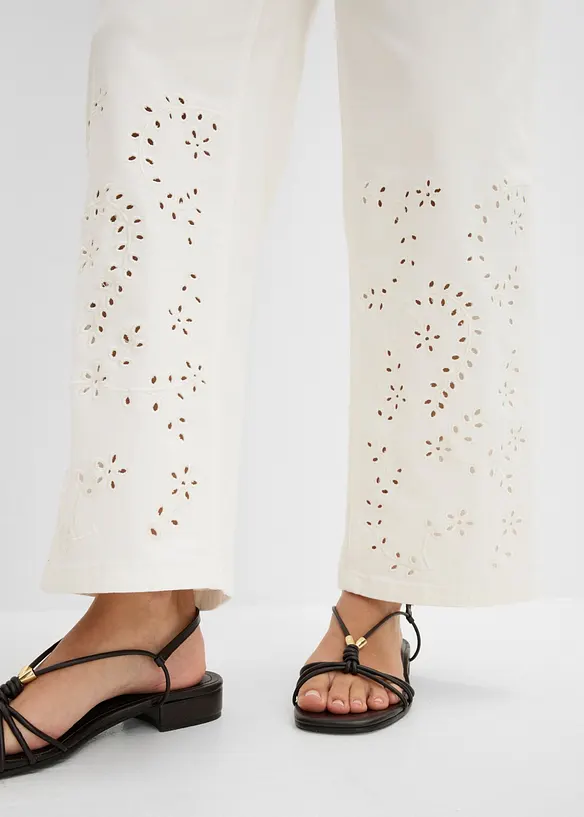 Pantalon large et raccourci en twill, taille haute, bonprix
