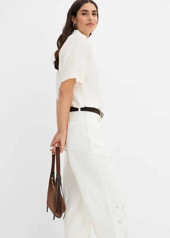 Pantalon large et raccourci en twill, taille haute, bonprix