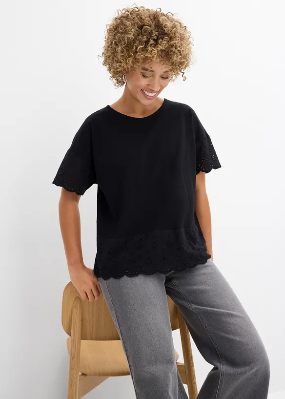 T-shirt avec broderie anglaise, bonprix