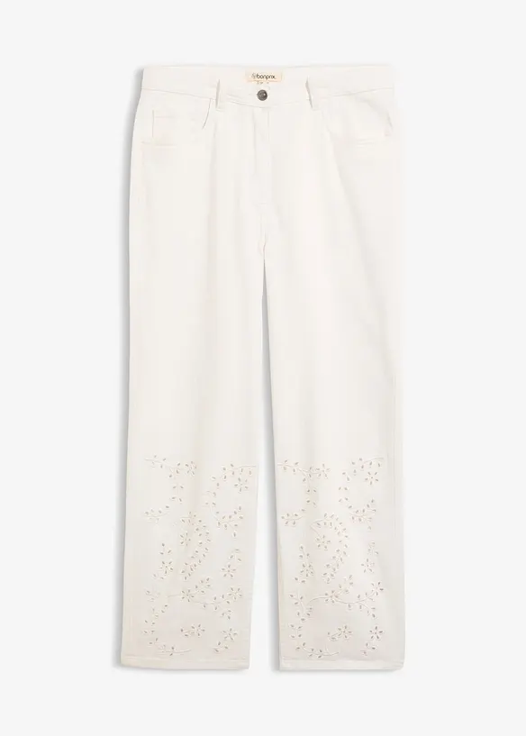 Pantalon large et raccourci en twill, taille haute, bonprix