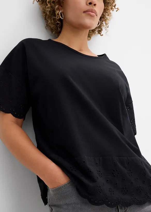T-shirt avec broderie anglaise, bonprix