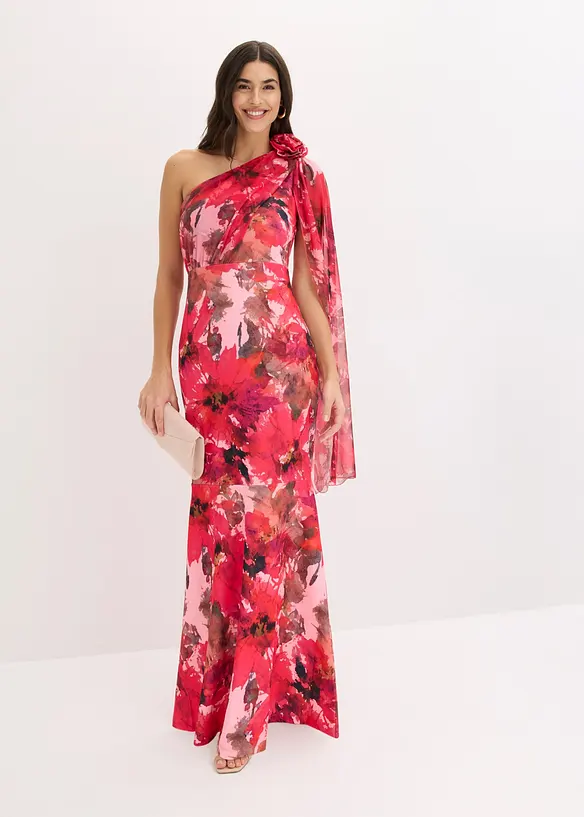 Abendkleid mit One-Shoulder und Blumen-Applikation, bonprix